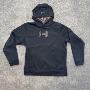 Under Armour Hoodie Mens Large Black Camo Logo Pullover Fleece Outdoor 1286068
